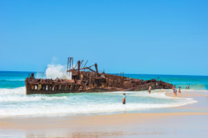 The rusting hulk of the Maheno Shipwreck, Fraser Island, Queensland, Australia, The rusting hulk of the Maheno Shipwreck, Fraser Island, Queensland, Australia,